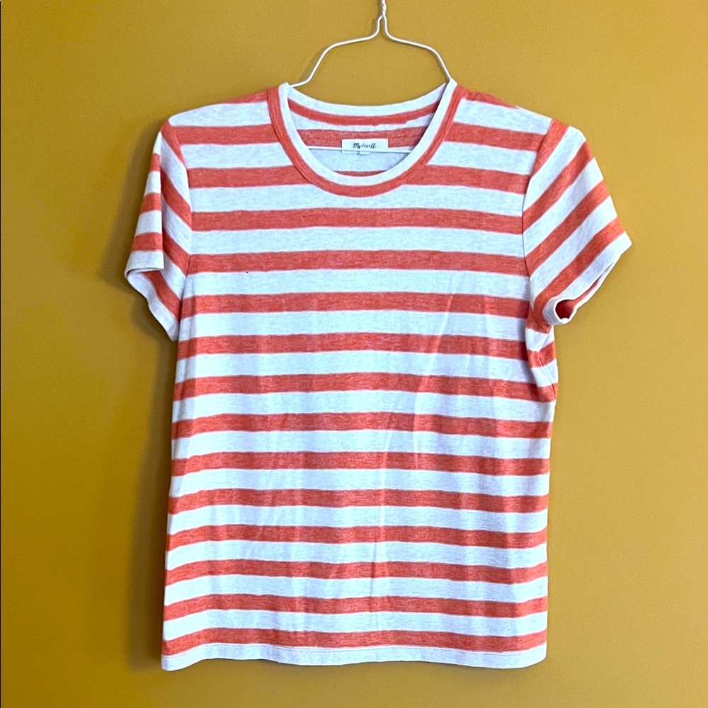 Madewell Orange and White Striped Tee